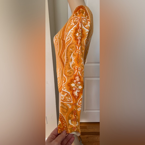 J. Mclaughlin Sweater Women's XS Orange Paisley Button Knit Top Cotton Modal - Picture 3 of 9